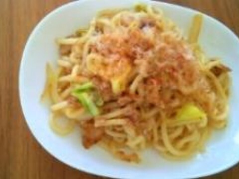 親子でさっぱり焼きうどん